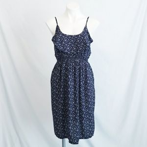 NWT Oh Baby Floral Sun Dress w/ Spaghetti Straps Navy White Stretchy Medium